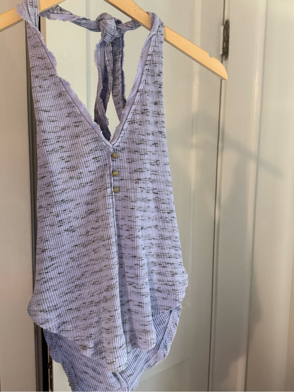 Anthropology Lilac Tie-Back Halter Tank with Button Trim
